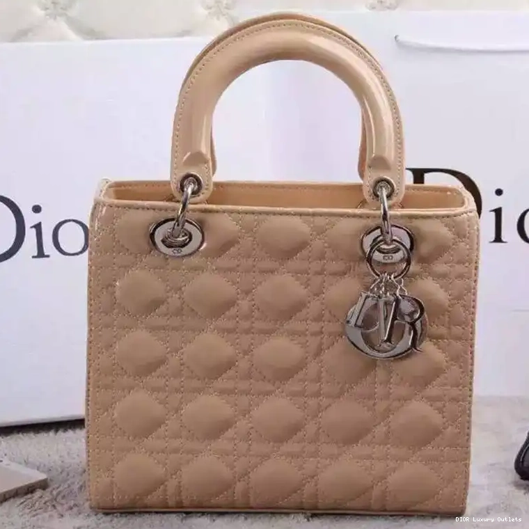 Apricot Calfskin Dior Lady Medium Patent Silver Cannage Bag 0505 Luxury